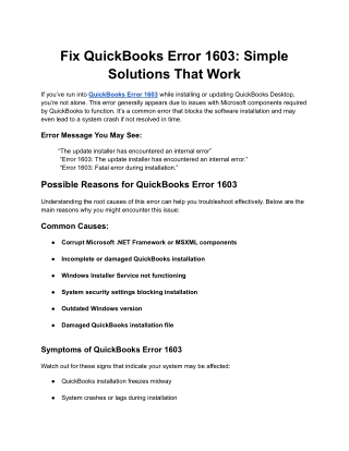 Fix QuickBooks Error 1603 with Proven Solutions