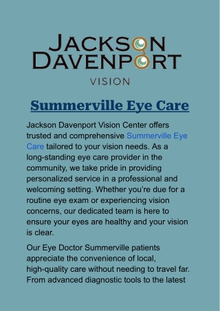 Summerville Eye Care: Solutions at Jackson Davenport Vision Center