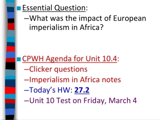 Essential Question : What was the impact of European imperialism in Africa?