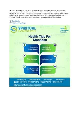 Monsoon Health Tips by Best Homeopathy Doctors in Nallagandla