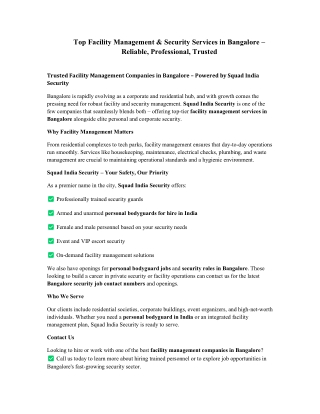 Top Facility Management & Security Services in Bangalore – Reliable, Professiona