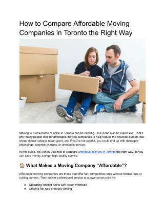 How to Compare Affordable Moving Companies in Toronto the Right Way