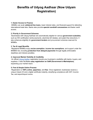 Benefits Of Udyog Aadhar