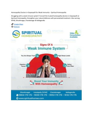 Homeopathy Doctors in Gopanpalli for Weak Immunity