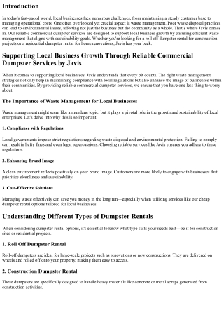 Supporting Local Business Growth Through Reliable Commercial Dumpster Services b