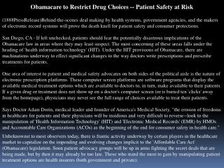 obamacare to restrict drug choices -- patient safety at risk