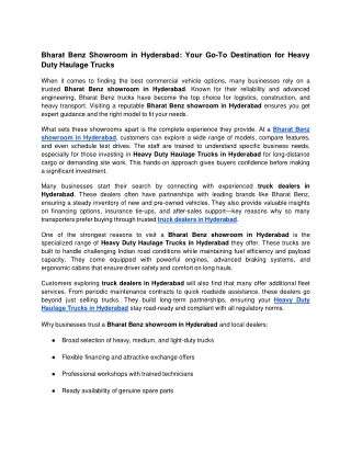 Bharat Benz Showroom in Hyderabad_ Your Go-To Destination for Heavy Duty Haulage Trucks