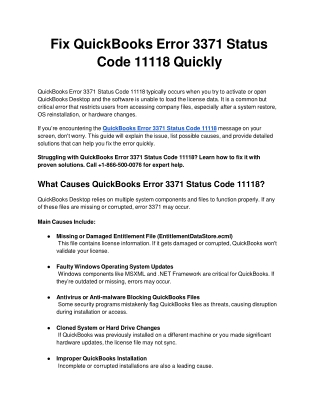 Resolve QuickBooks Error 3371 Status Code 11118 Today