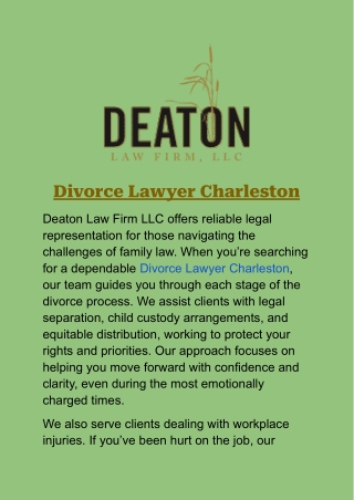 Divorce Lawyer Charleston: Trusted Legal Help from Deaton Law Firm LLC