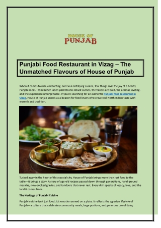 Punjabi Food Restaurant in Vizag – The Unmatched Flavours of House of Punjab