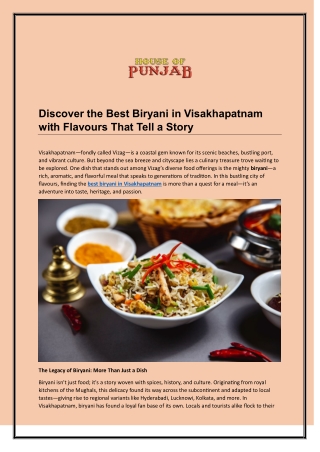 Discover the Best Biryani in Visakhapatnam with Flavours That Tell a Story