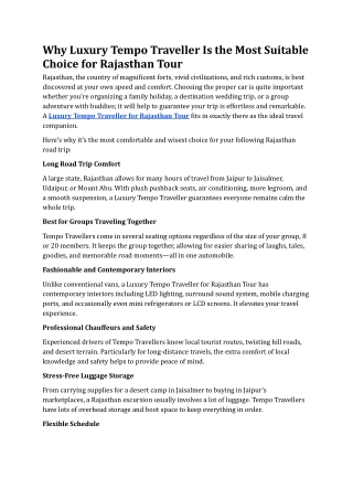 Why Luxury Tempo Traveller Is the Most Suitable Choice for Rajasthan Tour