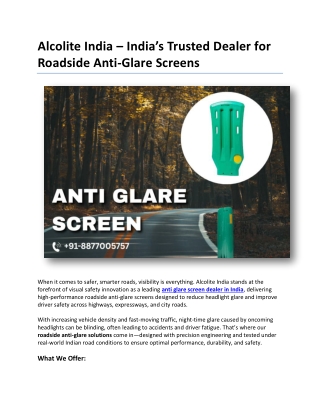 Alcolite India – India’s Trusted Dealer for Roadside Anti-Glare Screens