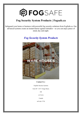 Fog Security System Products Fogsafe.ca