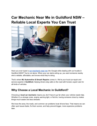 Car Mechanic Near Me in Guildford NSW – Reliable Local Experts You Can Trust