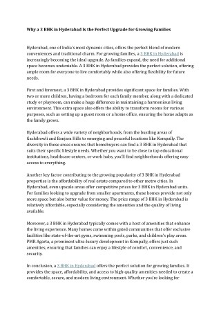 Why a 3 BHK in Hyderabad Is the Perfect Upgrade for Growing Families