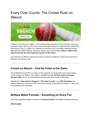 Every Over Counts: The Cricket Rush on 99exch