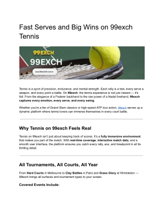 Fast Serves and Big Wins on 99exch Tennis
