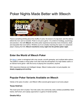 Poker Nights Made Better with 99exch