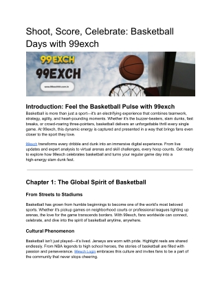 Shoot, Score, Celebrate: Basketball Days with 99exch