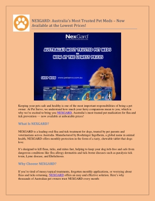 NEXGARD Australia’s Most Trusted Pet Meds Now Available at the Lowest Prices.