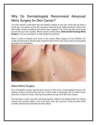 Advanced Dermatology & Mohs Surgery for Skin Cancer Care