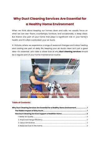 Why Duct Cleaning Services Are Essential for a Healthy Home Environment