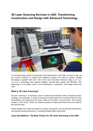 3D Laser Scanning Services in UAE_ Transforming Construction and Design with Advanced Technology
