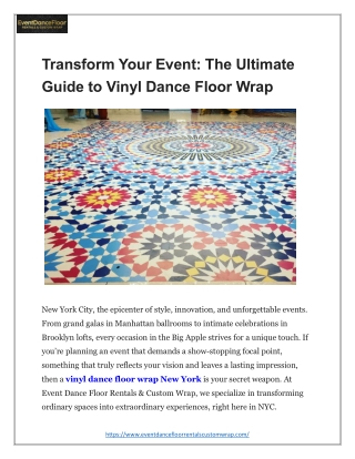 Transform Your Event The Ultimate Guide to Vinyl Dance Floor Wrap New York