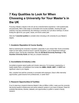 7 Key Qualities to Look for When Choosing a University for Your Master’s in the UK