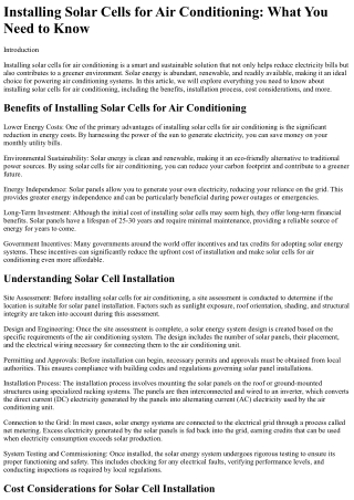 Installing Solar Cells for Air Conditioning What You Need to Know