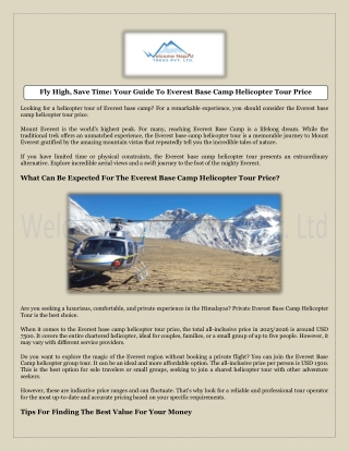 Fly High, Save Time Your Guide To Everest Base Camp Helicopter Tour Price
