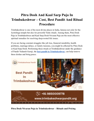 Pitra Dosh And Kaal Sarp Puja In Trimbakeshwar – Cost, Best Pandit And Ritual Procedure