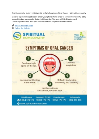 Best Homeopathy Doctors in Nallagandla for Early Symptoms of Oral Cancer