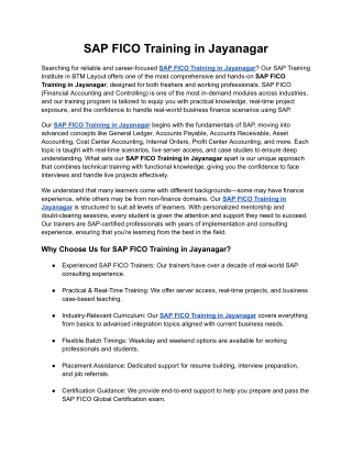 SAP FICO Training in Jayanagar