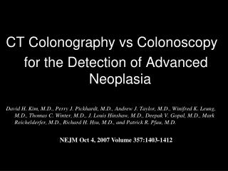 CT Colonography vs Colonoscopy for the Detection of Advanced Neoplasia