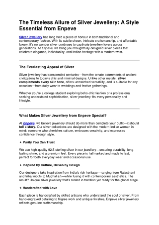The Timeless Allure of Silver Jewellery A Style Essential from Enpeve