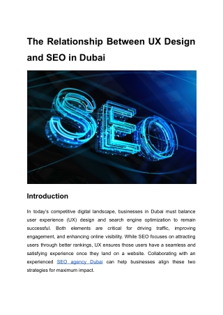 The Relationship Between UX Design and SEO in Dubai