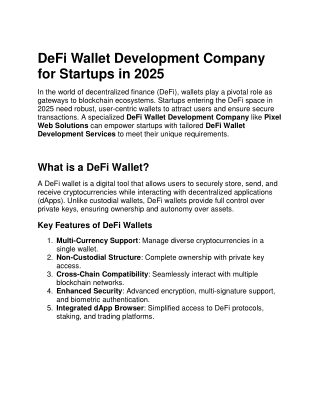 DeFi Wallet Development Company for Startups in 2025