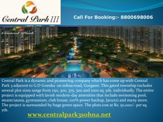 Central Park 3 Plots @ 8800698006 Central Park 3 Sohna Road