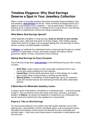 Timeless Elegance Why Stud Earrings Deserve a Spot in Your Jewellery Collection