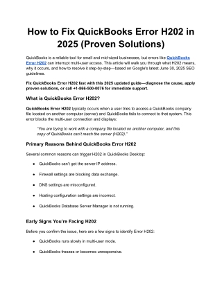 QuickBooks Error H202 Fix Guide (2025) – Causes & Smart Solutions