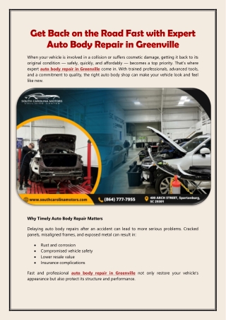 Get Back on the Road Fast with Expert Auto Body Repair in Greenville