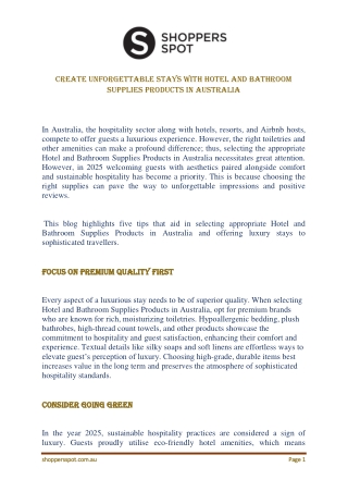 Create Unforgettable Stays with Hotel and Bathroom Supplies Products in Australia