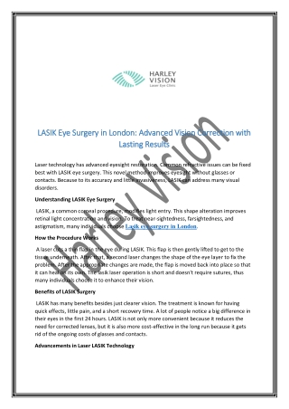 LASIK Eye Surgery in London Advanced Vision Correction with Lasting Results
