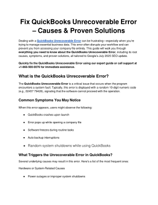 Fix QuickBooks Unrecoverable Error Quickly – Expert Guide