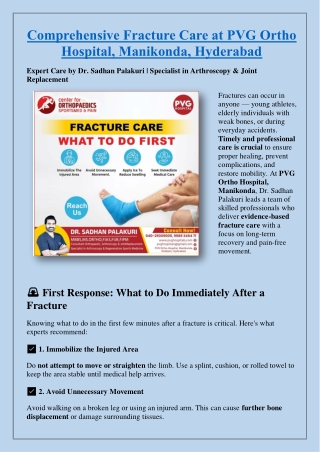 Comprehensive Fracture Care at PVG Ortho Hospital, Manikonda, Hyderabad