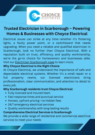 Trusted Electrician in Scarborough – Powering Homes & Businesses with Choyce Electrical