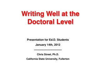 Writing Well at the Doctoral Level