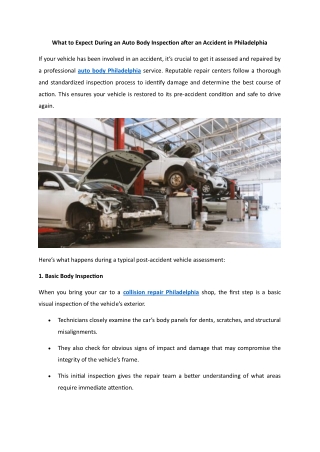 What to Expect During an Auto Body Inspection After an Accident in Philadelphia